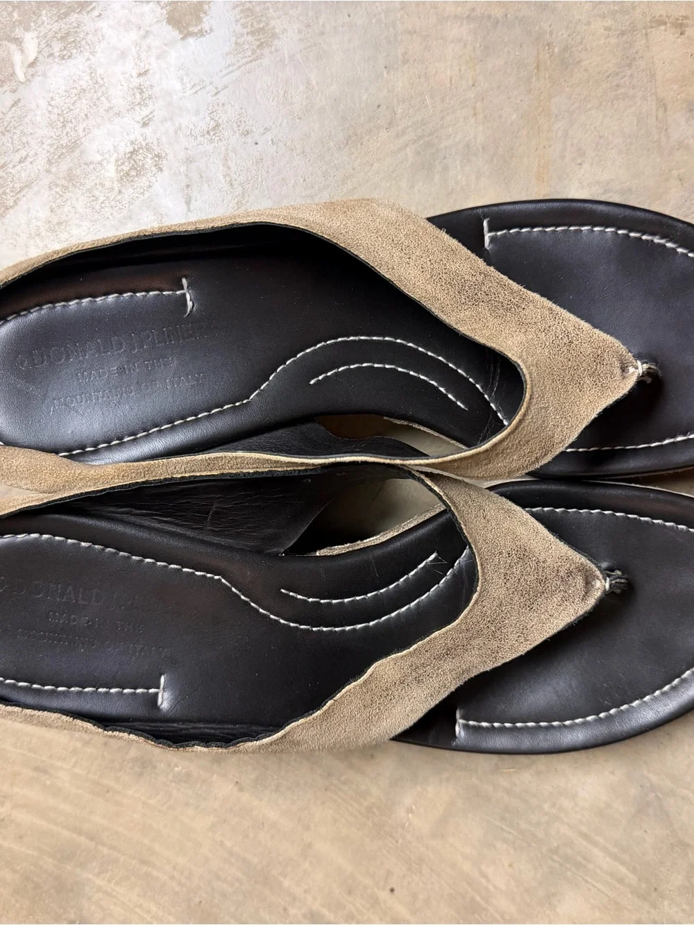 Donald J. Pliner Suede Wedge Thong Sandals - Taupe & Black